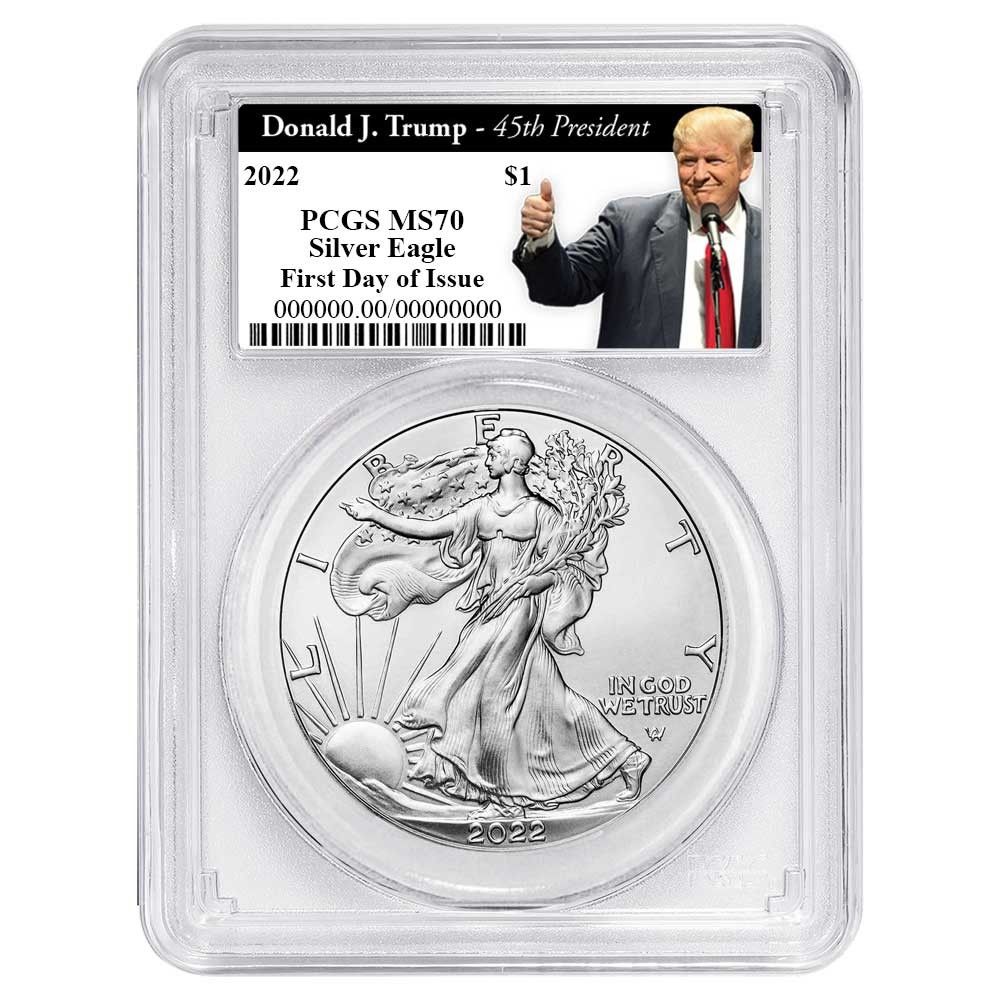 2025 1 American Silver Eagle PCGS MS 70 FDOI Trump 45 th President Label