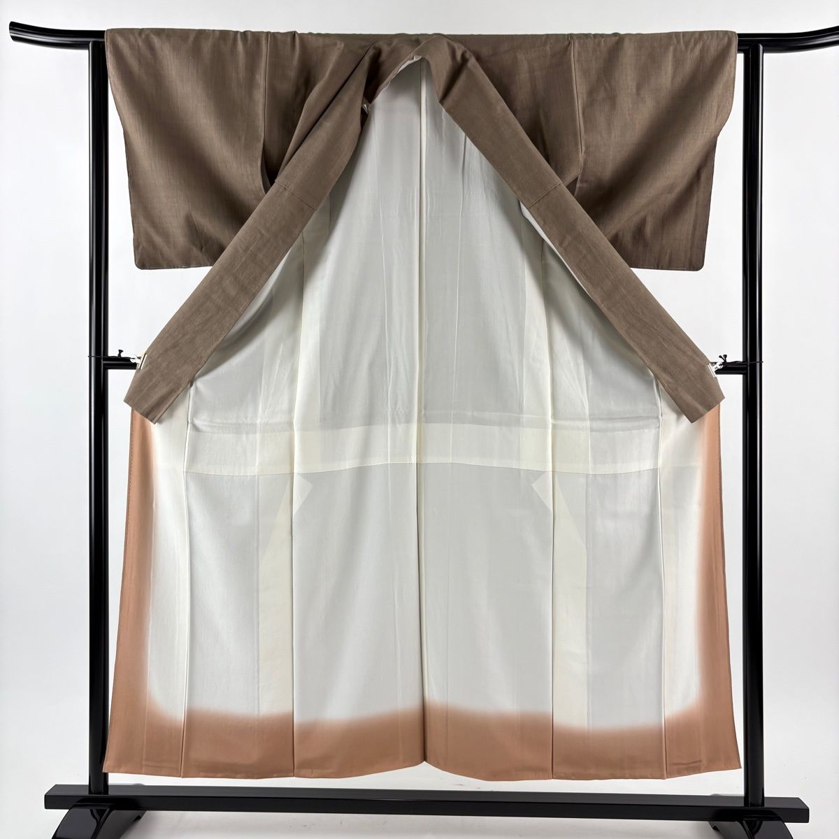  結城紬 身丈155.5 cm 裄丈63 S 袷 本場結城紬地 証紙 灰茶 正絹 一つ紋 紬 着物