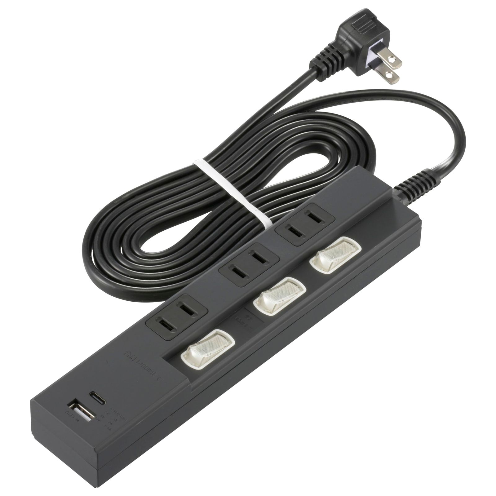 新品 オーム電機 電源タップ 3個口 個別スイッチ付き PD対応Type-C/Type-Aポート付き 2m ブラック HS-TPU32PD23-K 00-1012 OHM