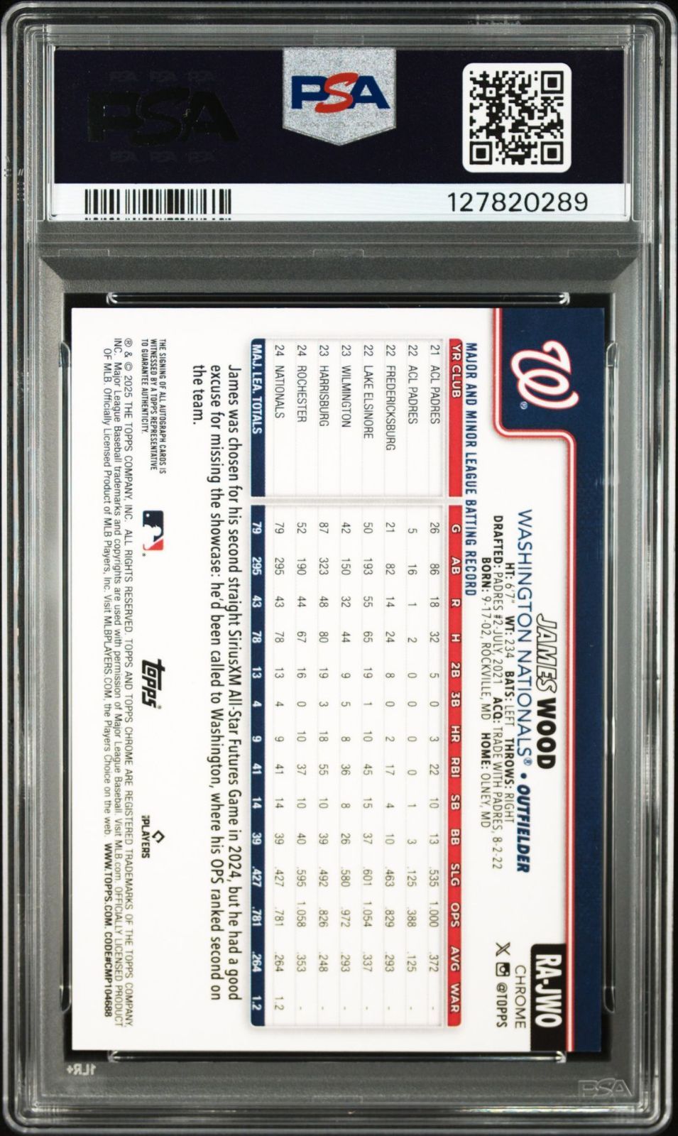 直筆サイン入り2025 TOPPS CHROME ROOKIE BLUE 13 150 JAMES WOOD RAJWO