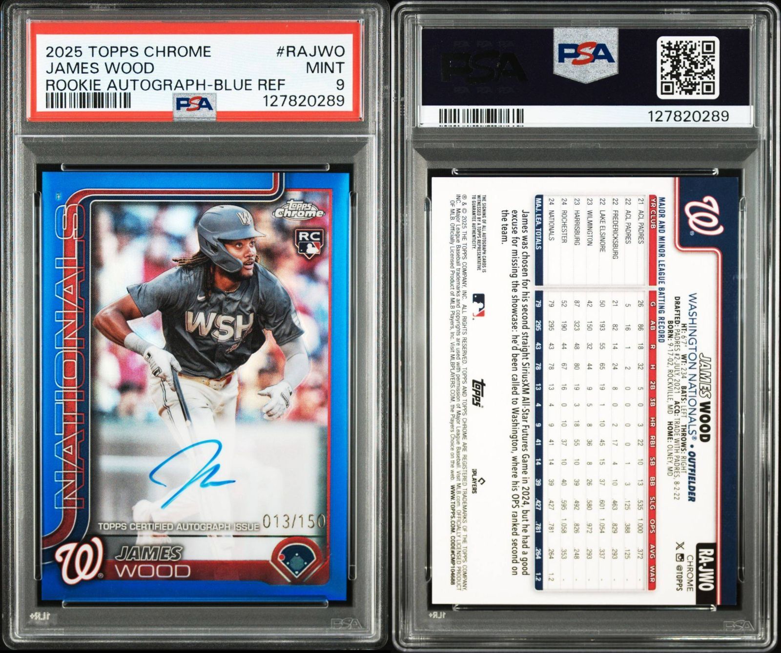  直筆サイン入り2025 TOPPS CHROME ROOKIE BLUE 13 150 JAMES WOOD RAJWO MLB スポーツカード