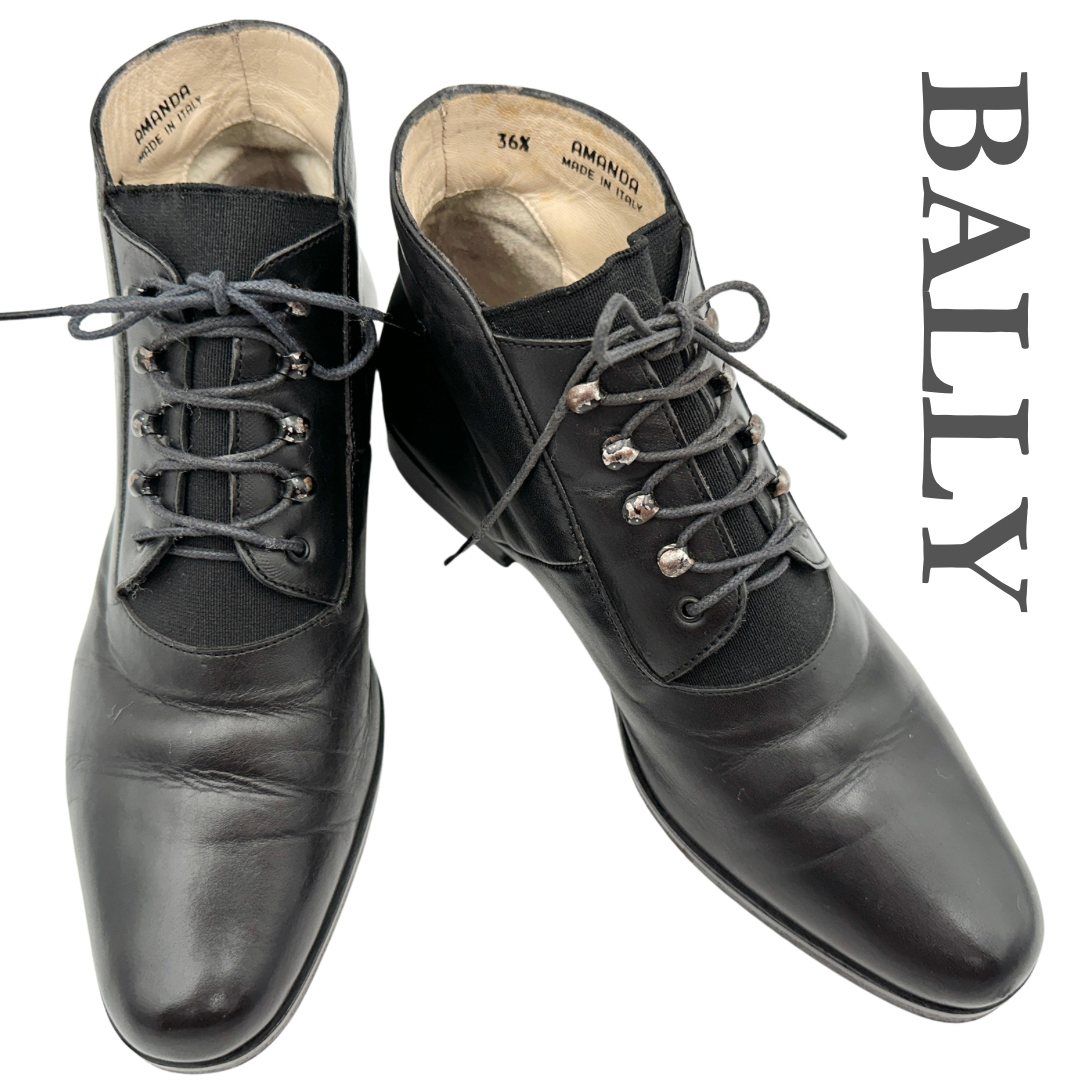 BALLY ショートブーツ 本革 ビブラムソール レースアップ ブラック