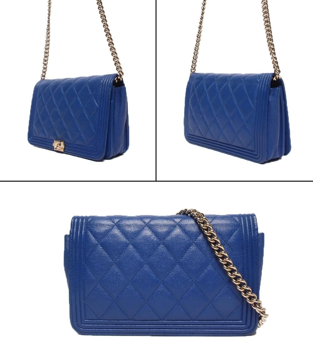 シャネル チェーンショルダーバッグ チェーンウォレット ゴールド金具 キャビアスキン ボーイシャネル マトラッセ レディース CHANEL