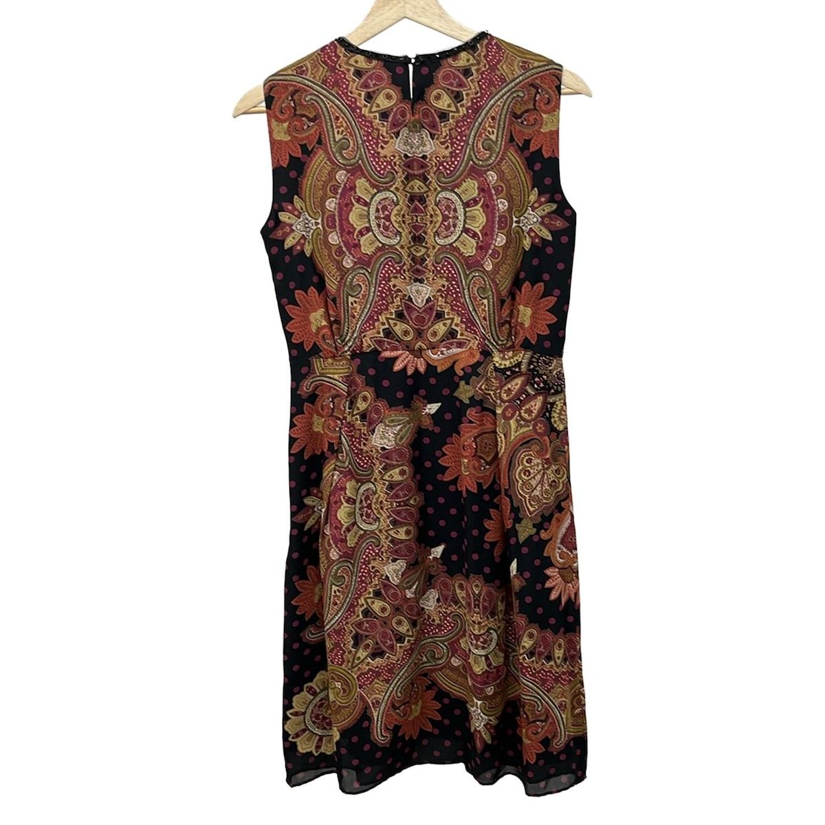PaulStuart ポールスチュアート ワンピース サイズ6 M レディース - 黒×レッド×ピンク ひざ丈 ノースリーブ ラインストーン