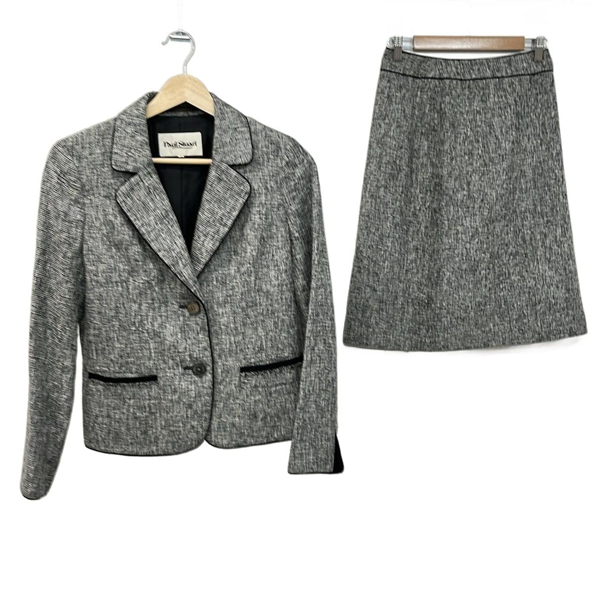 PaulStuart ポールスチュアート スカートスーツ レディース グレー 黒 ツイード