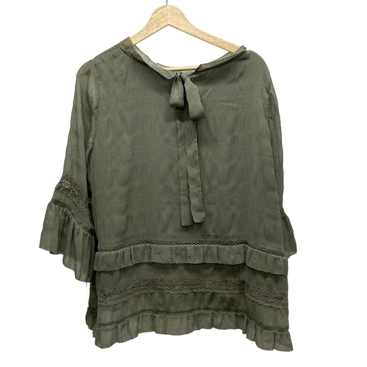 Rose Tiara ローズティアラ 七分袖カットソー サイズ46 XL レディース カーキ フリル