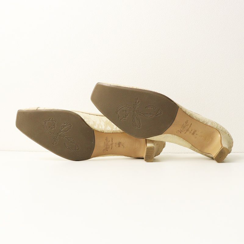 かねまつ　ベージュパンプス 銀座かねまつ GINZA Kanematsu 総レース スクエアトゥ ヒールパンプス