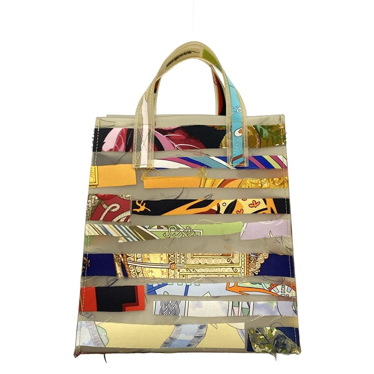 HERMES エルメス ハンドバッグ ベージュ レッド マルチ 2004年 2005年ルーブル美術館 シルク