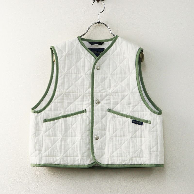 ラベンハム オーガニックコットンキルティングクロップドベスト 36 ホワイト ジレ 中綿 アウター