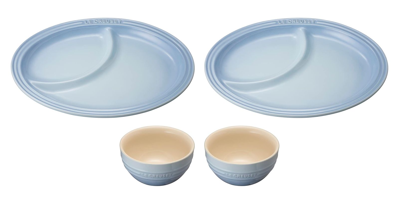 ル クルーゼ Le Creuset マルチ オーバル プレート セット コースタルブルー 皿 茶碗 4点セット 耐熱 耐冷 電子レンジ オーブン 食洗器 対応 結婚祝い 記念日 ブライダル ギフト プレゼント 引出物 オーブン皿 耐熱皿 日本