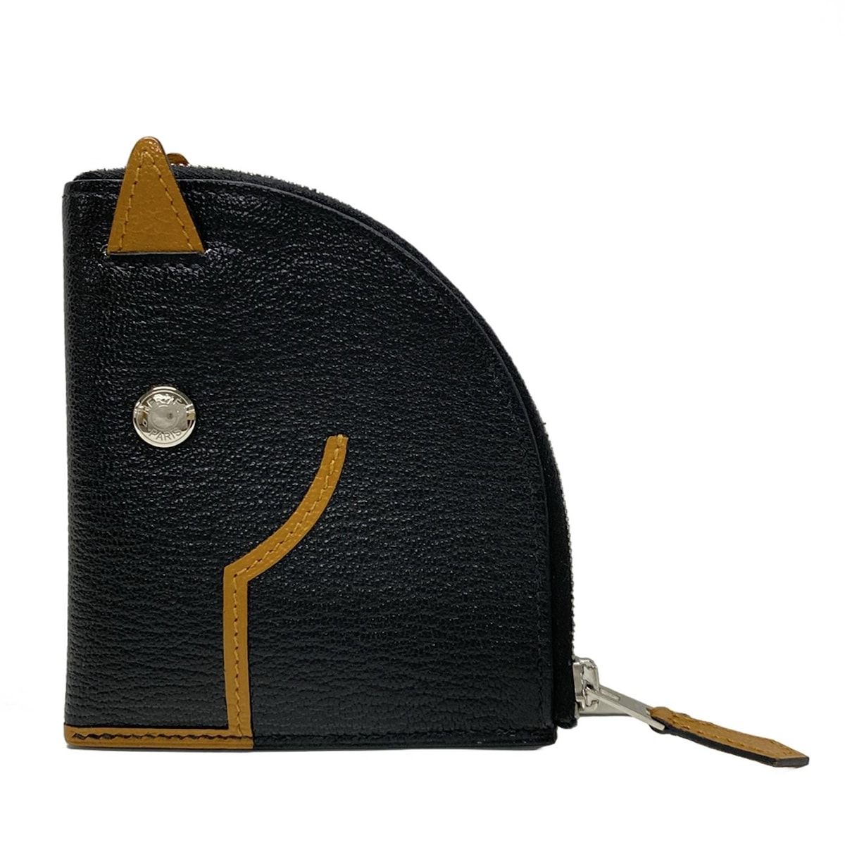 HERMES エルメス コインケース 黒 ライトブラウン