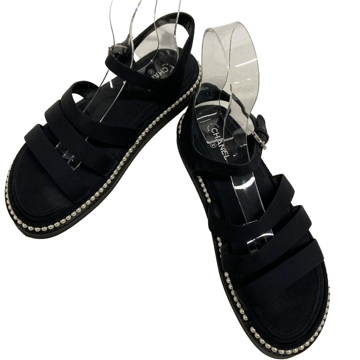 CHANEL(シャネル) サンダル 39 1/2 C レディース - G32359 黒 パール