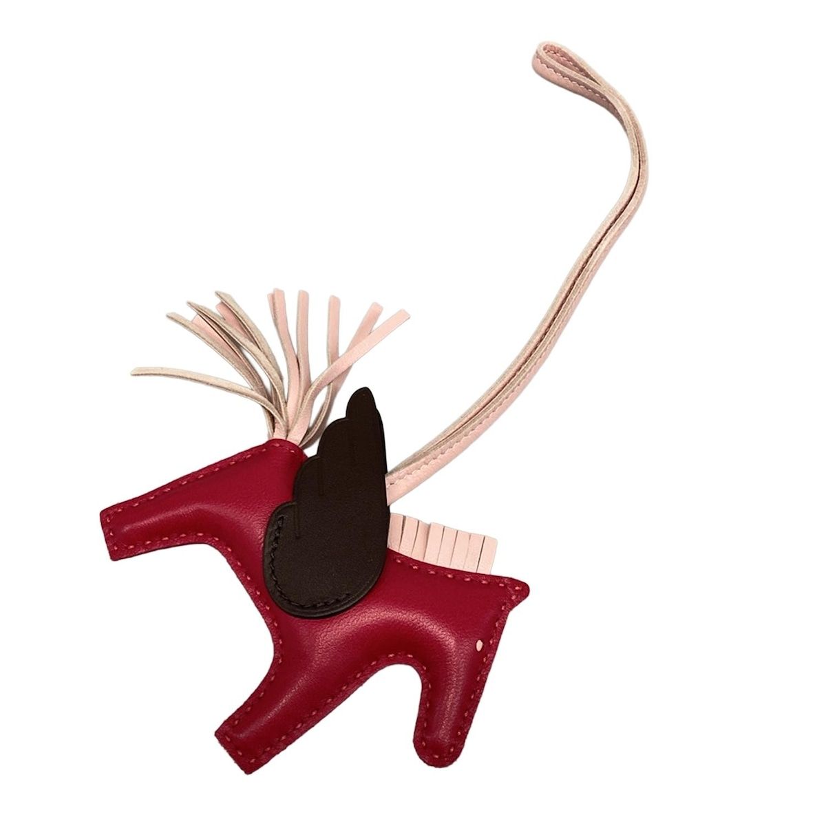 HERMES エルメス キーホルダー チャーム ロデオチャームペガサスPM ボルドー×ライトピンク×ダークブラウン レザー