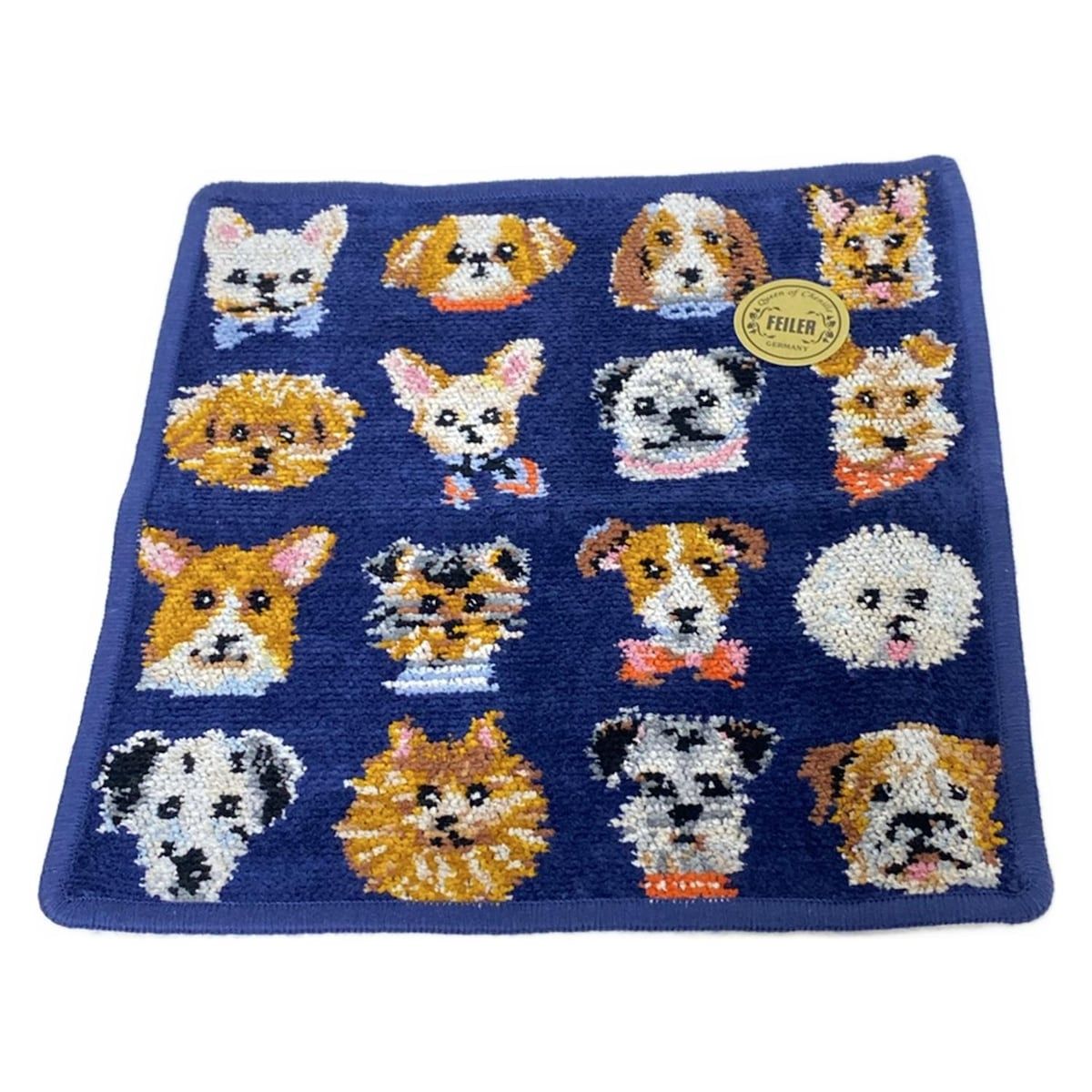 FEILER フェイラー 小物 ダークネイビー 白 マルチ ハンドタオル ラブラリードギー イヌ LOVERARY