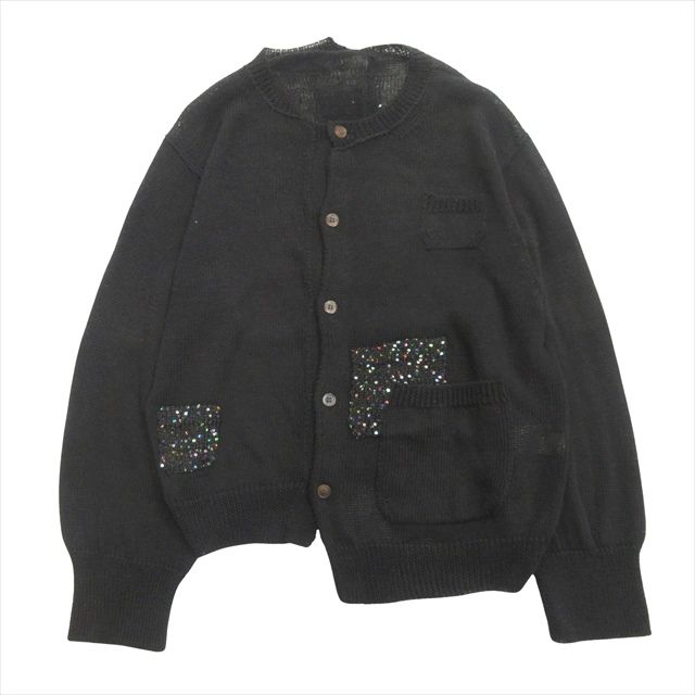 【中古】美品 ワイズ Y's スパンコール ポケット アシンメトリー カーディガン ニット セーター ヨウジヤマモト 美品 ワイズ Y's スパンコール ポケット アシンメトリー カーディガン