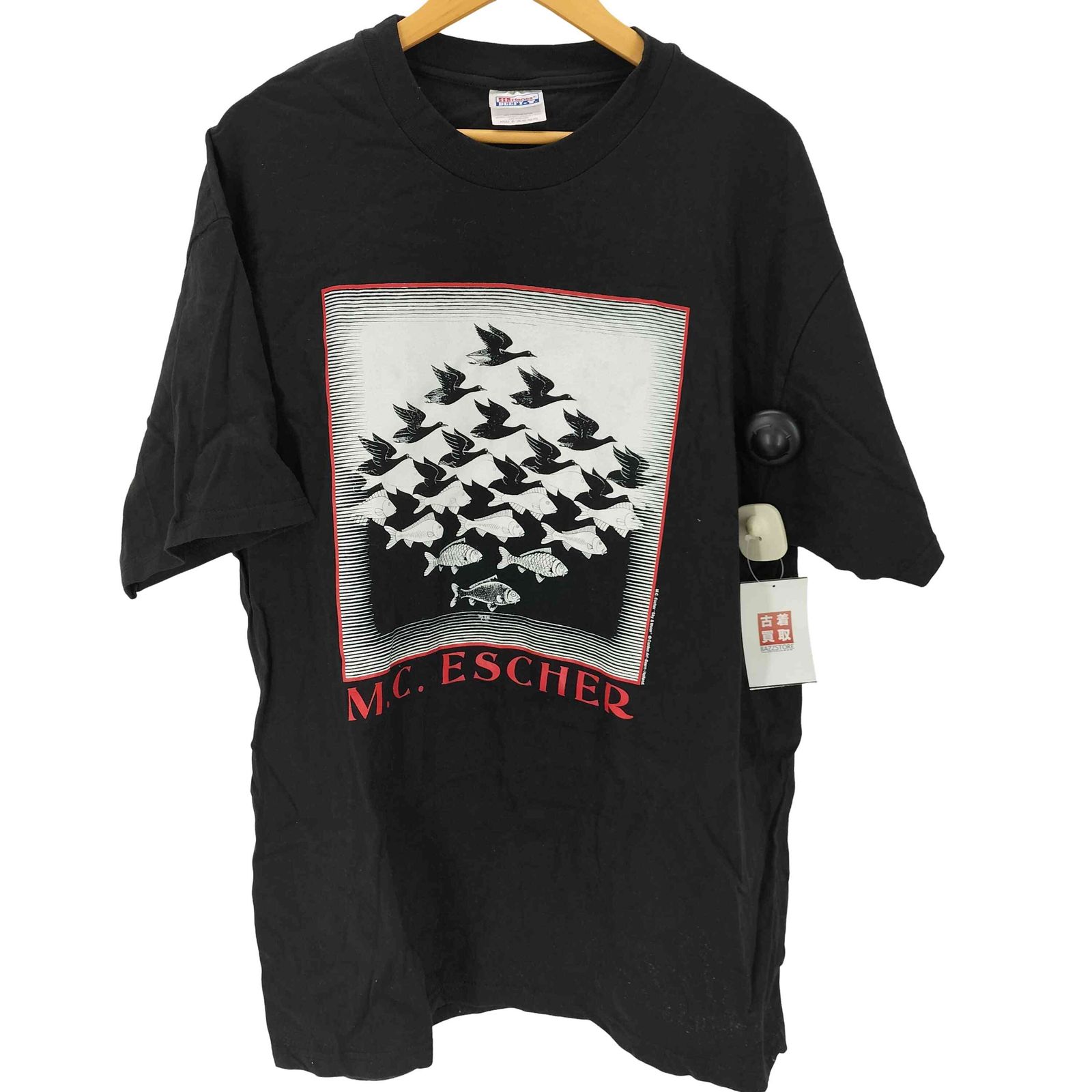 ユーズドフルギ USED古着 00S Hanes ボディ 二枚タグ 騙し絵 プリント 空と水 Tシャツ メンズ import：XL 