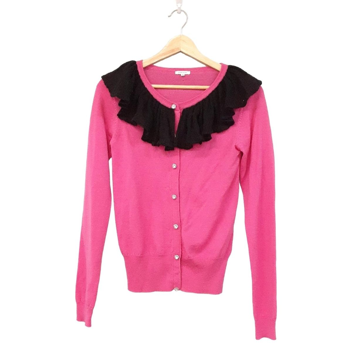 MANOUSH マヌーシュ カーディガン サイズXS レディース ピンク×黒 ラインストーン