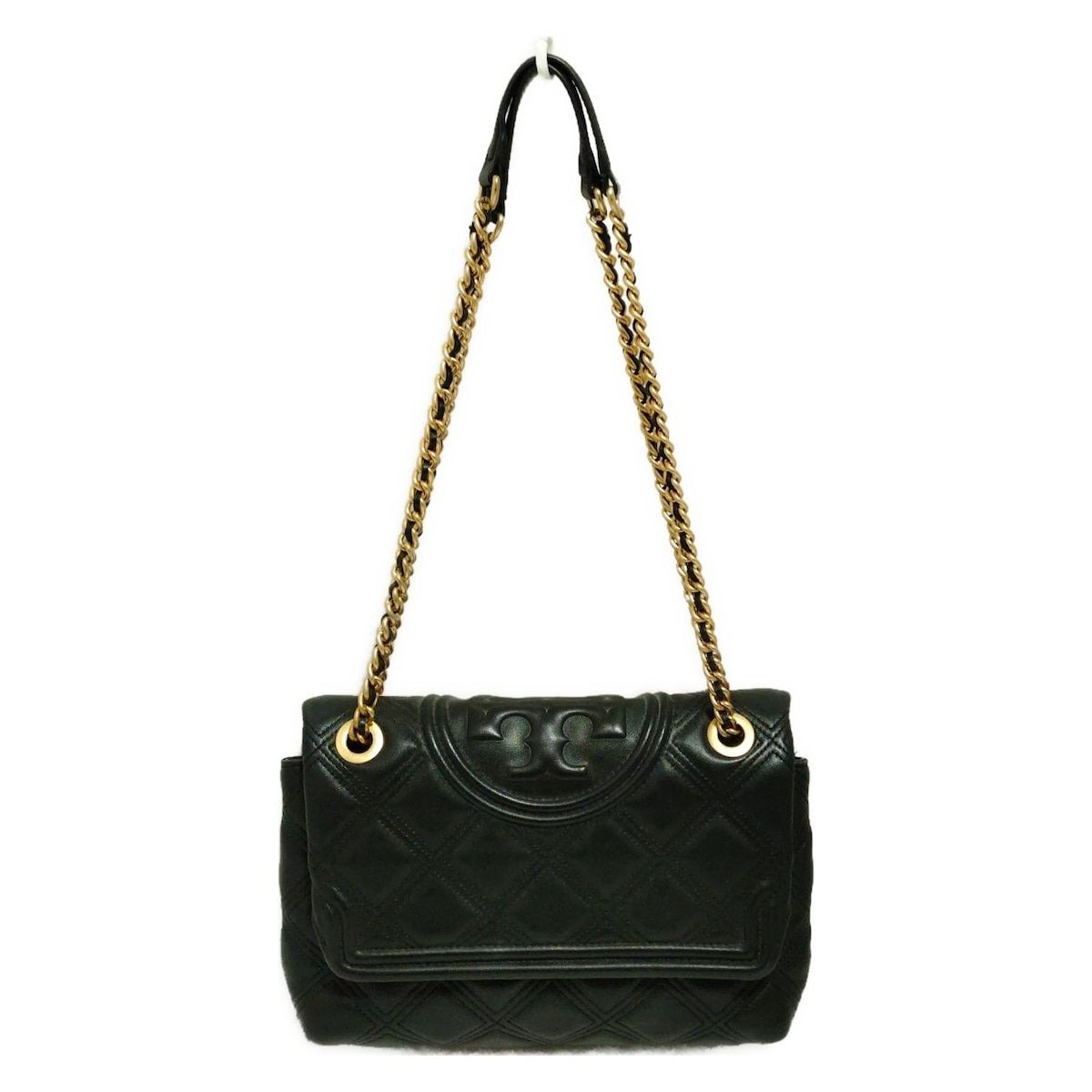 トリーバーチ ショルダーバッグ レザー　ゴールドチェーン キルティング ロゴ 黒 TORY BURCH(トリーバーチ) ショルダーバッグ - 黒×ゴールド