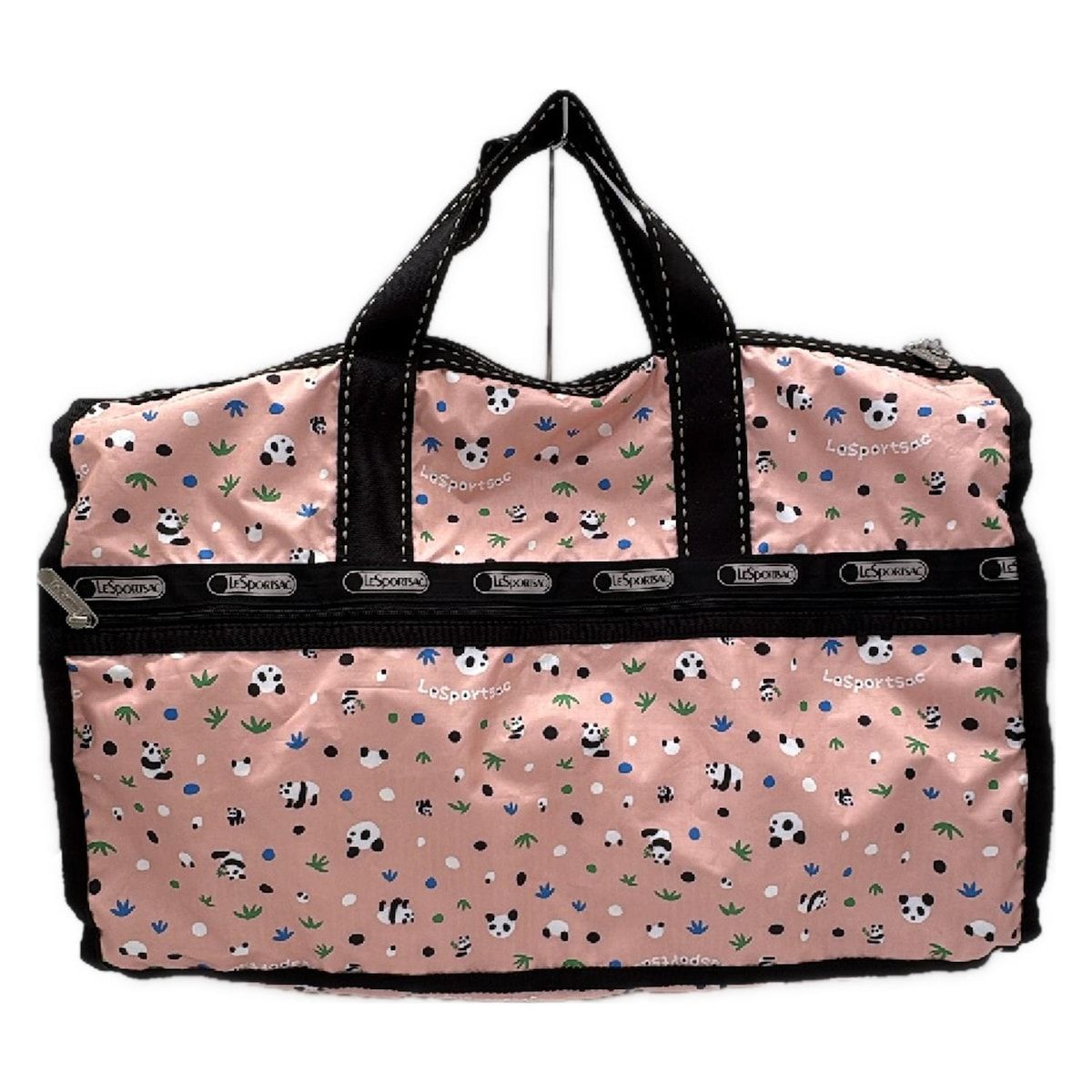 LESPORTSAC レスポートサック ボストンバッグ ライトピンク 黒 マルチ パンダ 本体ロックなし