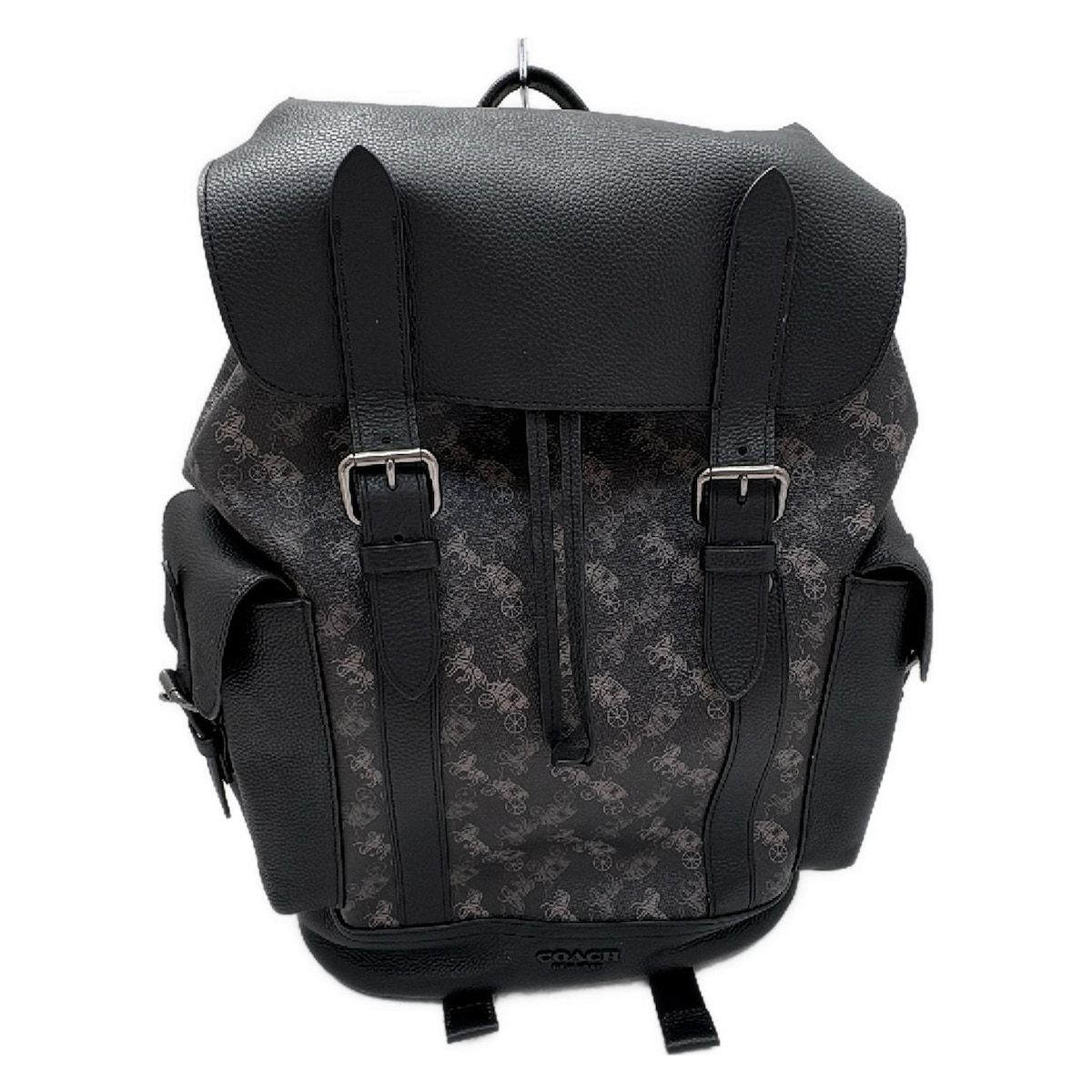 COACH コーチ リュックサック 89897 黒 グレー 馬車柄 レザー
