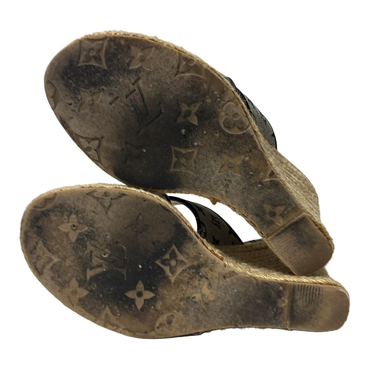  LOUIS VUITTON ルイヴィトン ミュール 35 レディース - グレー×ダークネイビー ウェッジソール レザー ミュール サンダル ミュール