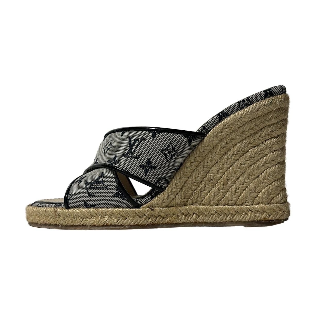 LOUIS VUITTON ルイヴィトン ミュール 35 レディース - グレー×ダークネイビー ウェッジソール レザー