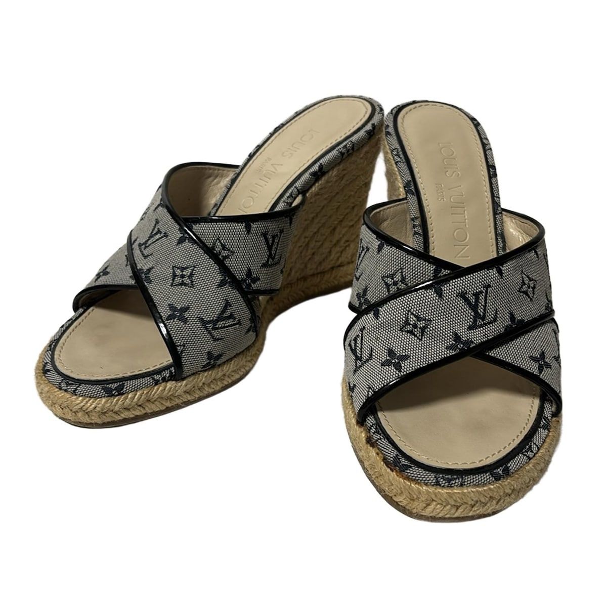 LOUIS VUITTON ルイヴィトン ミュール 35 レディース - グレー×ダークネイビー ウェッジソール レザー