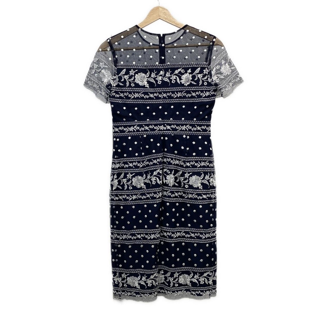 GRACE グレースコンチネンタル ワンピース サイズ34 S レディース ダークネイビー×白 花柄 刺繍 レース 半袖