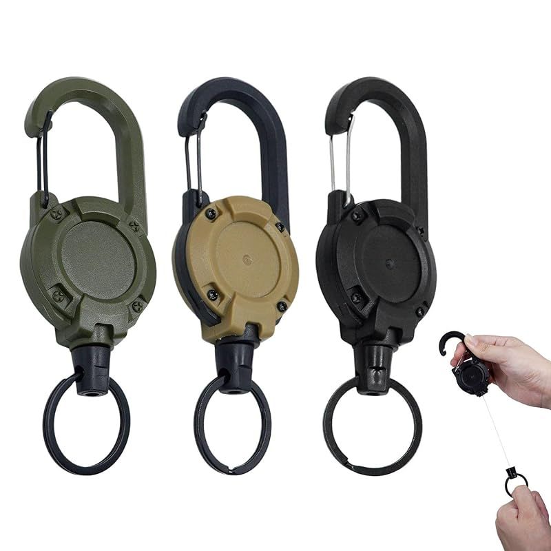 KKLM] リールキーホルダーセット3個 最大60cmまで伸ばせるキーリール