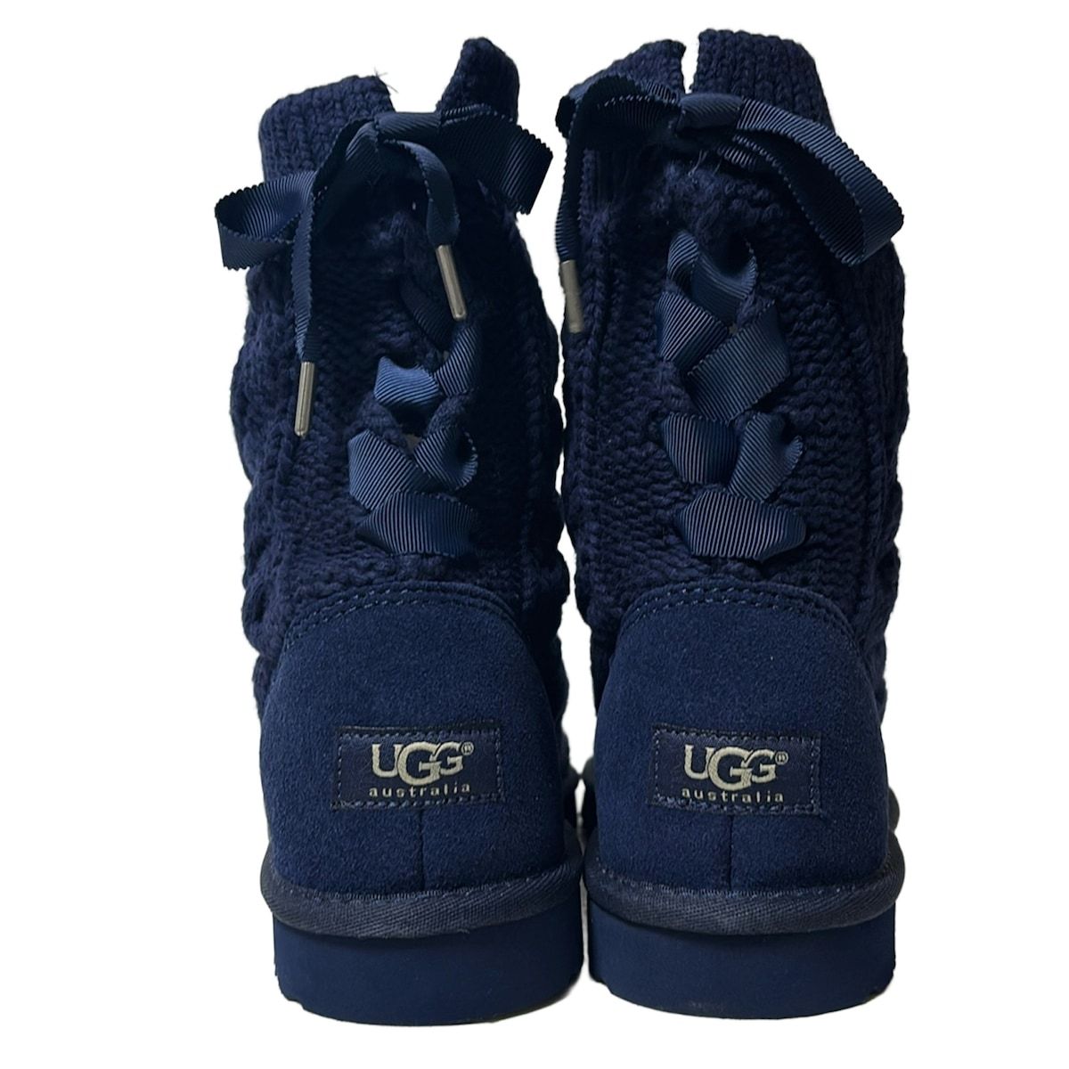  UGG アグ ショートブーツ 24 レディース イスラ 1008840 ネイビー リボン ウール ムートン ブーティ ブーツ