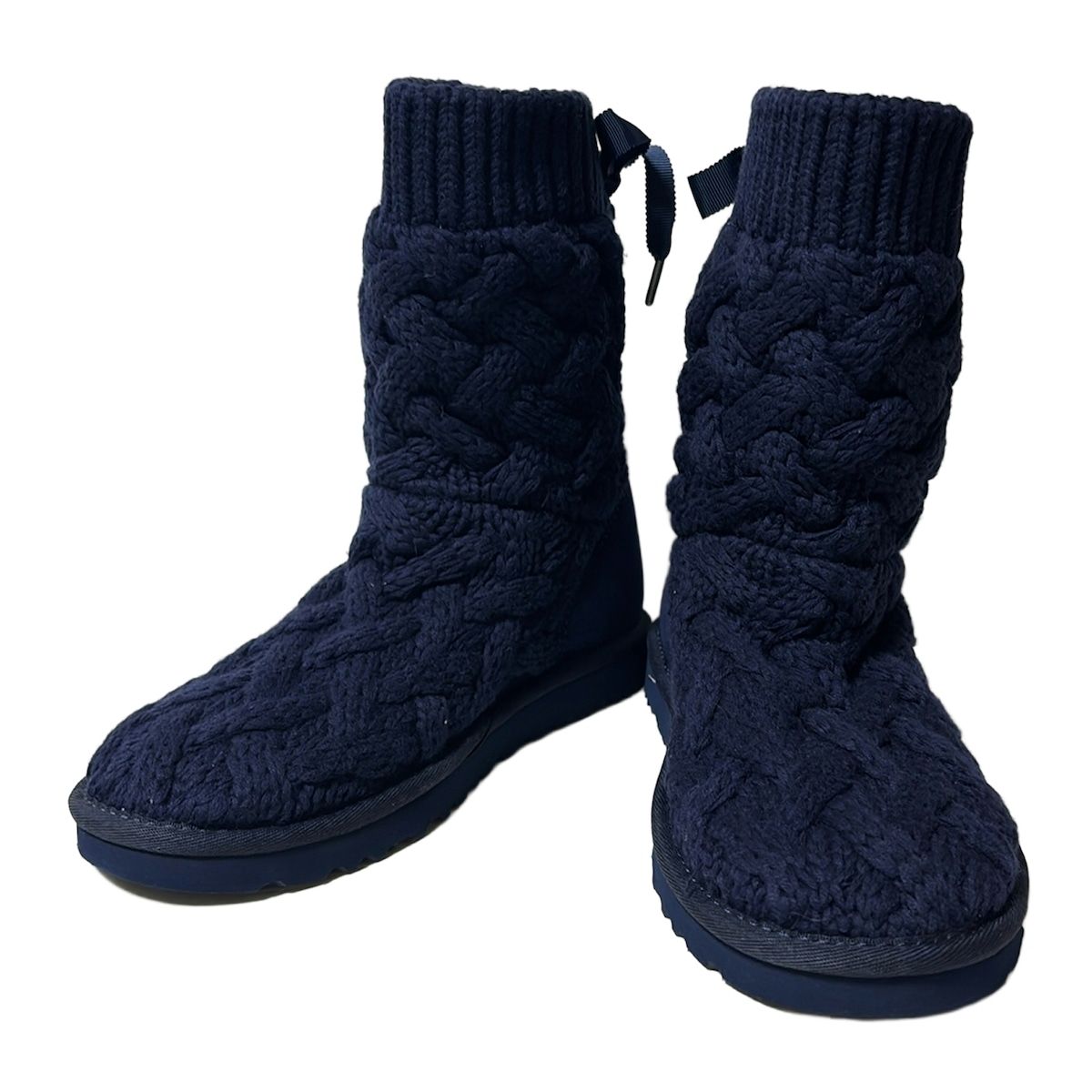 UGG アグ ショートブーツ 24 レディース イスラ 1008840 ネイビー リボン ウール ムートン