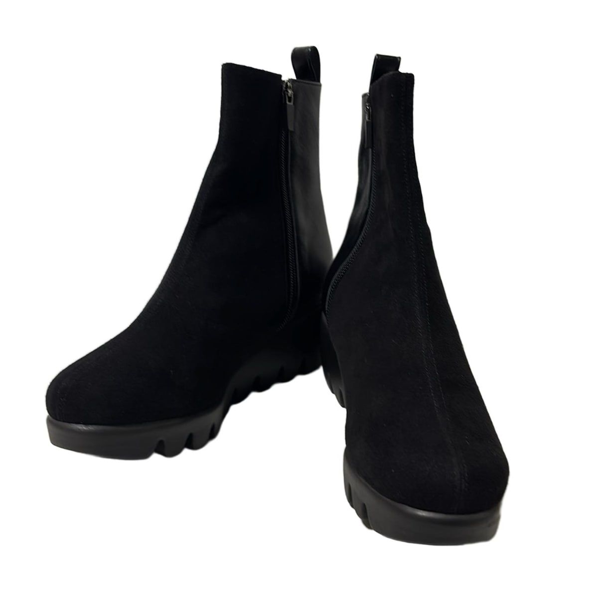 Hills Avenue 自由が丘 ヒルズ アベニュー ショートブーツ 22 1 2 レディース - 黒×ブラウン ウェッジソール レザー