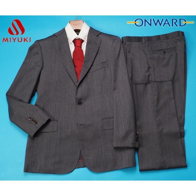 15 1万円 オンワード樫山 Royal Custom Purple Label Selflex 春秋 御幸毛織 MIYUKI KEORI 無地 スーツB 6灰 HM 9494