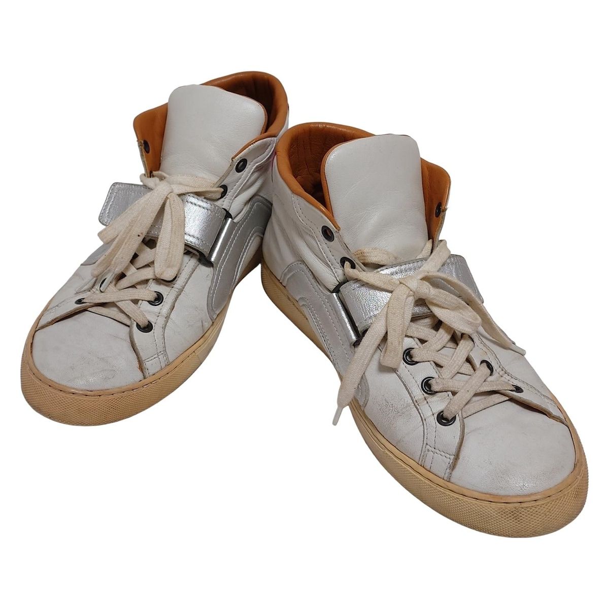 HERMES エルメス スニーカー 41 メンズ - 白×シルバー×ピンク ハイカット レザー