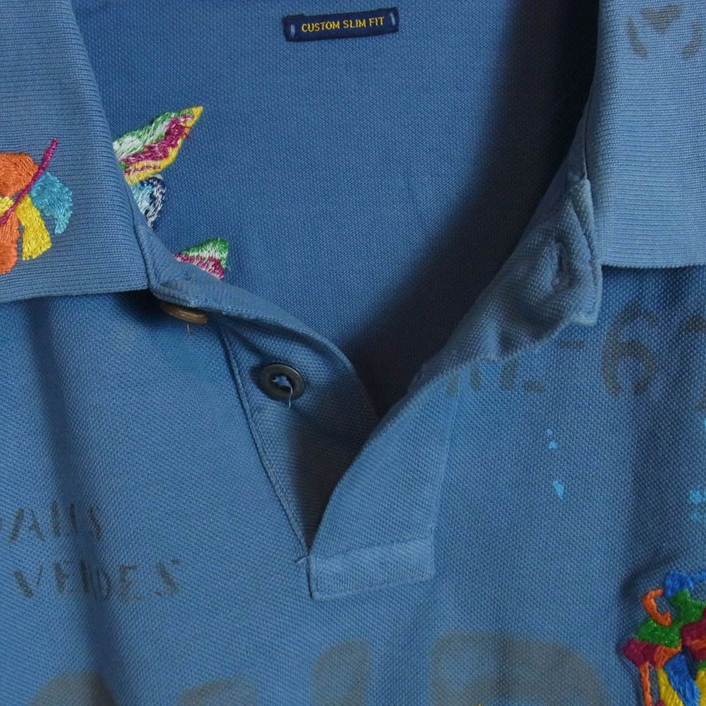 美品　ポロラルフローレン　ポロシャツ　トロピカル刺繍　ヴィンテージ加工　現行タグ POLO RALPH LAUREN ポロ・ラルフローレン CUSTOM SLIM FIT