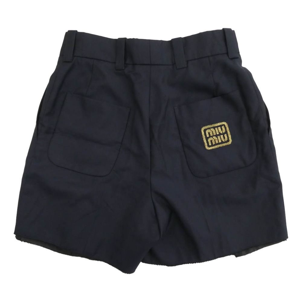 MIUMIU ミュウミュウ MP 1751 23年 ロゴ ウール ショーツ ショート ハーフ パンツ ネイビー系 36