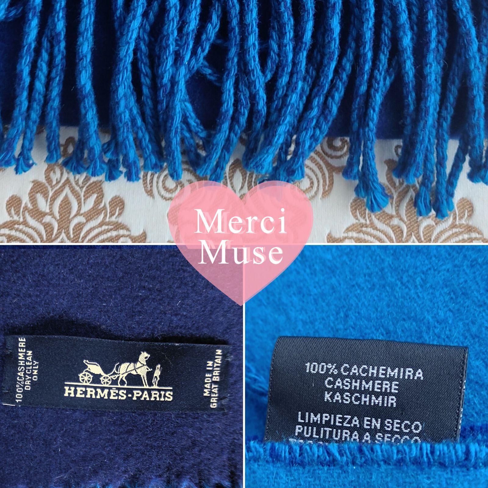 ❤お得なお品❤クリーニング済 カシミヤマフラー コンビブルーx