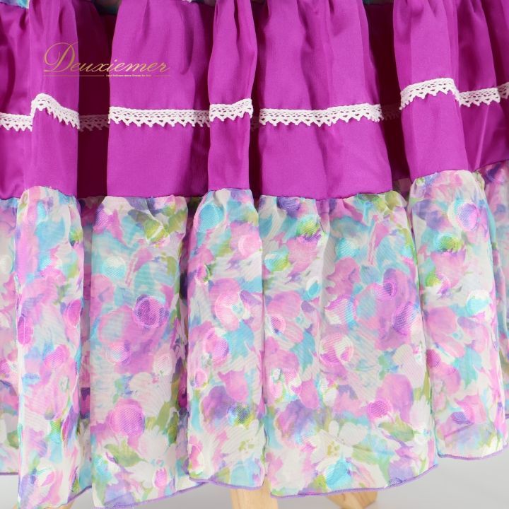 フラメンコ 衣装 マキコスチューム MAKIS COSTUMES ツーピース セットアップ 上下セット ファルダ スカート トップス エプロン 紫 白 花柄 ボランテ フリル ホワイト系 パープル系 ステージ衣装 ダンス衣装 イベント