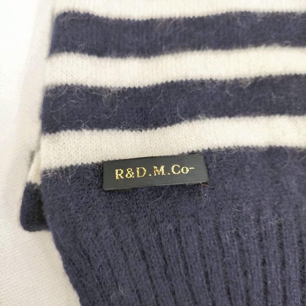 R-D.M.Co- カシミヤ ボーダー マフラー ネイビー ホワイト レディース マンズテーラー 5-1206 T