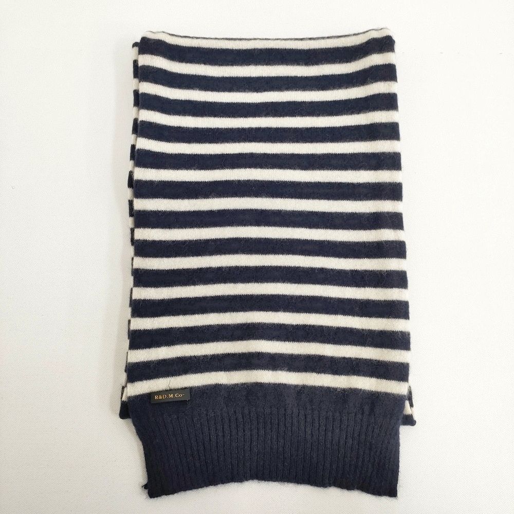 R D M Co カシミヤ ボーダー マフラー ネイビー ホワイト レディース マンズテーラー 5 1206 T