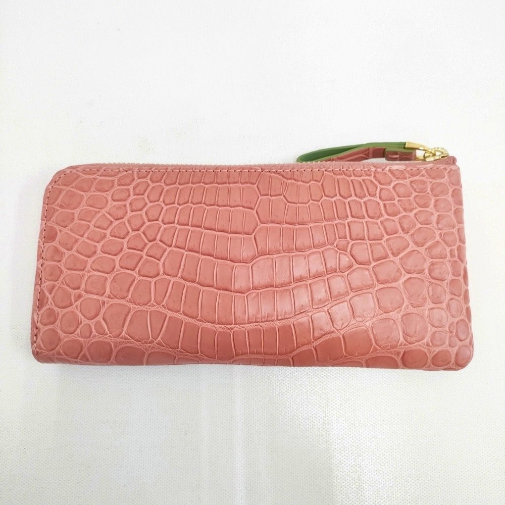未使用級 極艶 長財布 シャイニークロコダイル ラウンドファスナー ピンク Alumuco アルムコ マットクロコダイル ラウンドファスナー 長財布