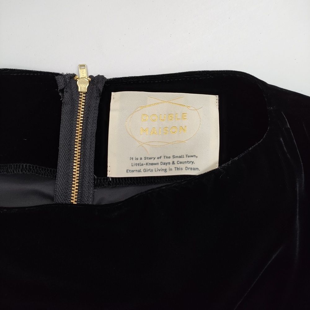  DOUBLE MAISON ベロア 七分袖 DM 030 14 2 ボートネック ワンピース ブラック レディース ドゥーブルメゾン 5 1206 T 長袖 七分袖 ひざ丈ワンピース