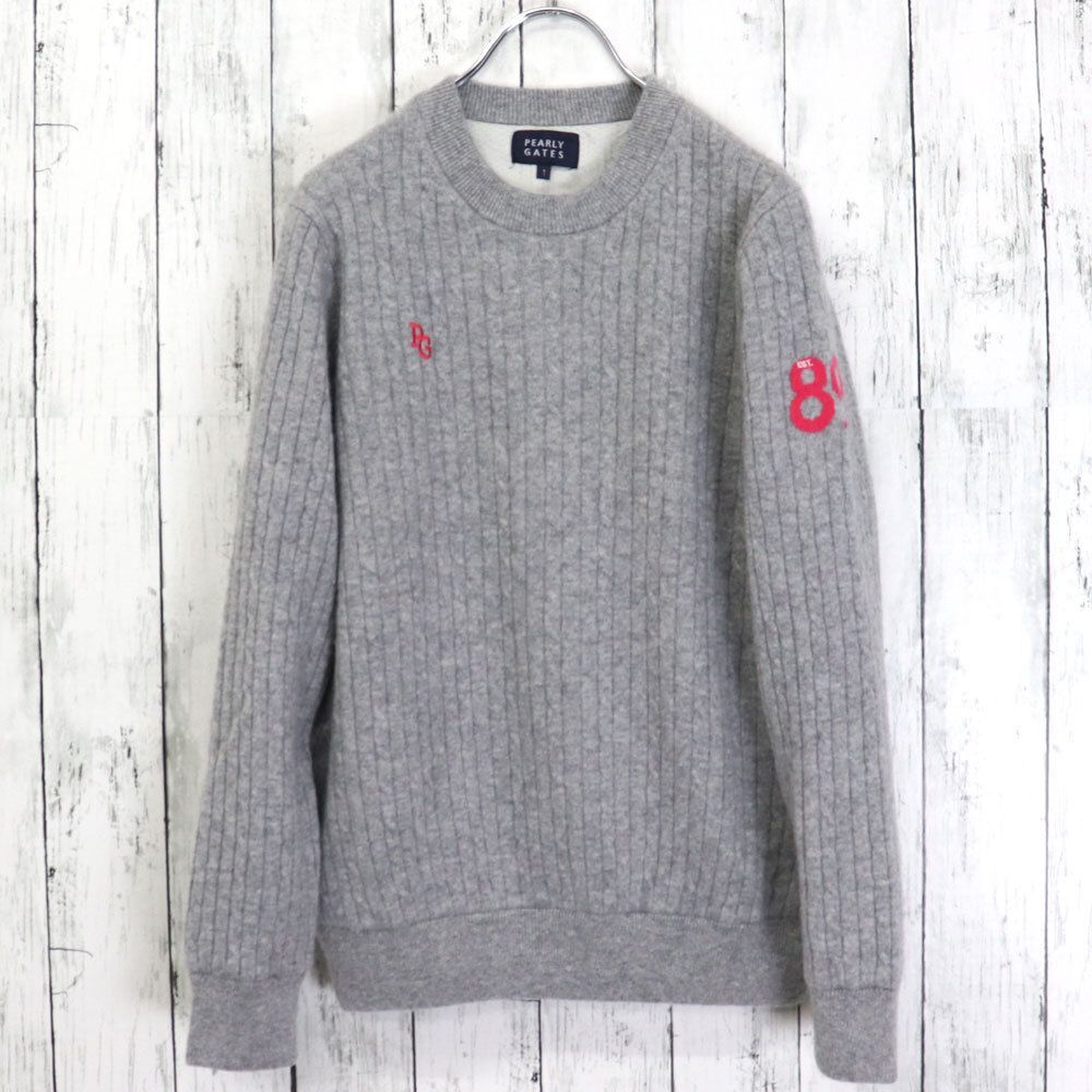 パーリーゲイツ カシミヤ100％ クルーネックセーター メッシュ裏地 サイズ1 M ゴルフ 脇ベンチレーション