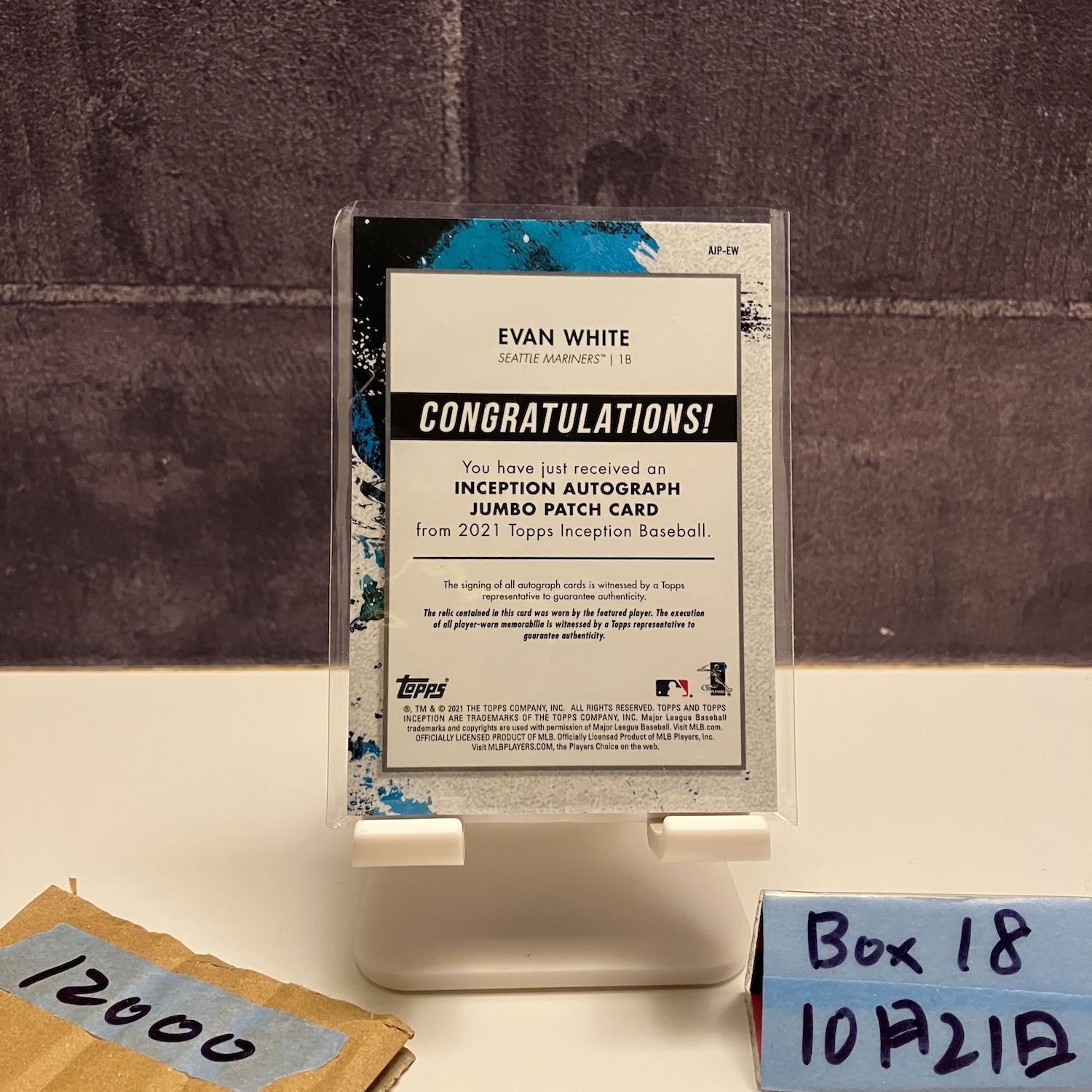 2021 Topps Inception Evan White 09 50 直筆サインカード Seattle Mariners RC ルーキー Rookie Jumbo パッチ カード
