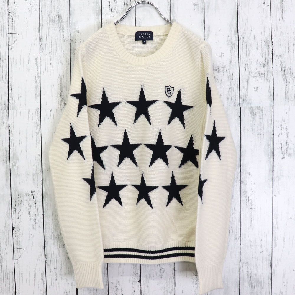 PEARLY GATES 星柄ニットセーター サイズ1 ☆美品 PEARLY GATES パーリーゲイツ スター 星柄 クルーネック
