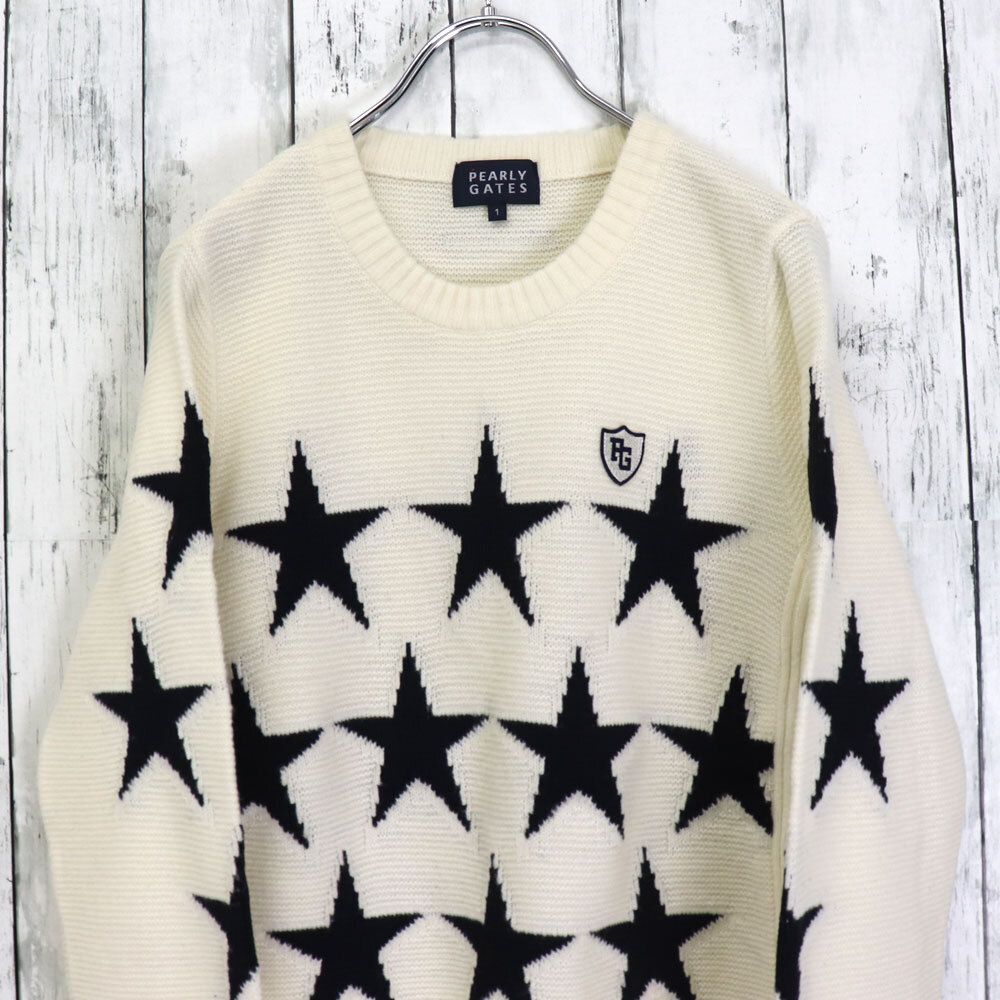 PEARLY GATES 星形グラフィック セーター ☆美品 PEARLY GATES パーリーゲイツ スター 星柄 クルーネック
