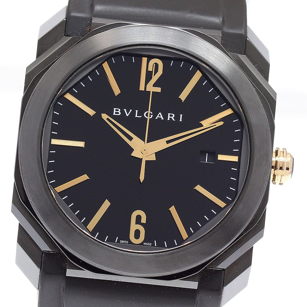 ブルガリ BVLGARI BGO 41 S オクト ウルトラネロ デイト 自動巻き メンズ 保証書付き_933556