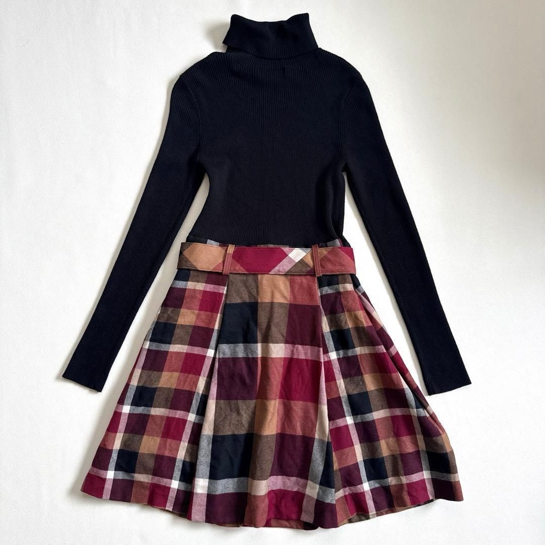 ✨可愛い✨ブルーレーベルクレストブリッジベルト付きウールワンピース38 セール ブルーレーベルクレストブリッジ ニットワンピース ベルト付き