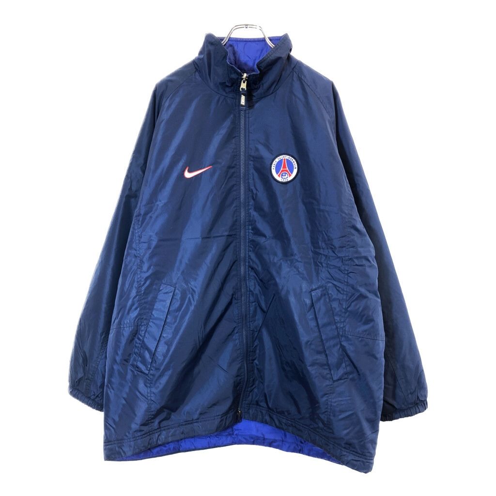 90年代 NIKE ナイキ パリ サンジェルマンFC リバーシブル 中綿 ナイロンジャケット ネイビー メンズ XL相当 古着 V 8634