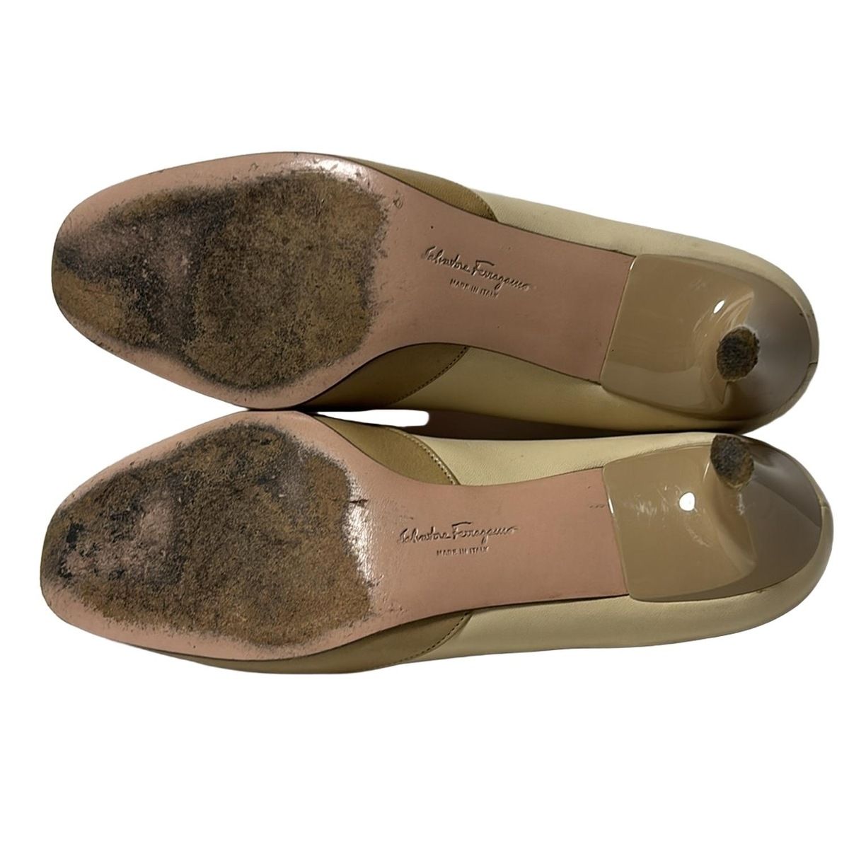  SalvatoreFerragamo サルバトーレフェラガモ パンプス 6 D レディース - ベージュ×ライトブラウン リボン レザー ハイヒール パンプス パンプス